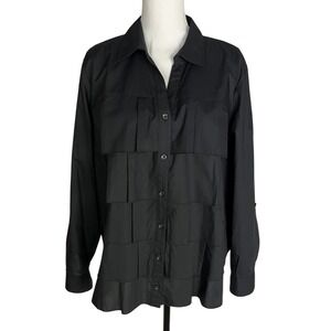 Chico's Black Tiered Flowy Button Front Blouse Women's Size 3 (US 16) Roll Tab